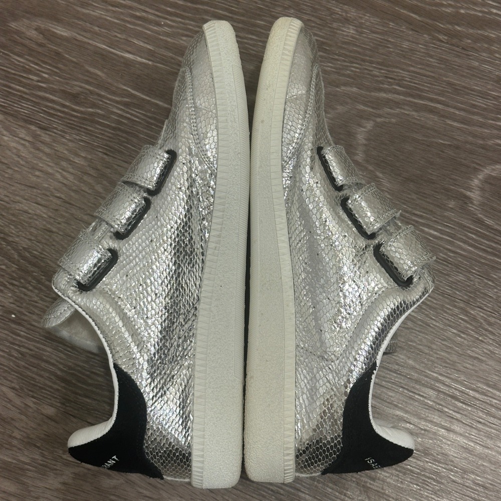 Isabel Marant Beth Metallic Silver Lizard Embossed Goat Leather Sneaker 7 Luxury - Picture 5 of 8